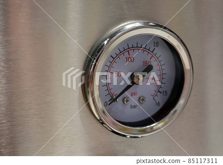 Close up Bourdon tube Pressure Gauge production plants of the chemical industry and in other comparable industrial sectors.    85117311
