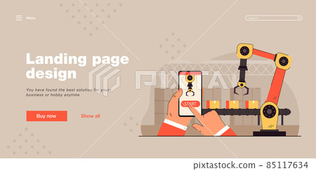 Hands holding smartphone with control app Hands holding smartphone with control app 85117634