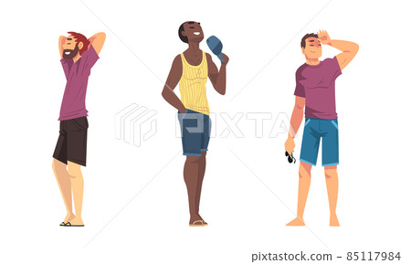 Relaxed People Character in Shorts Standing and Smiling Vector Set Relaxed People Character in Shorts Standing and Smiling Vector Set 85117984