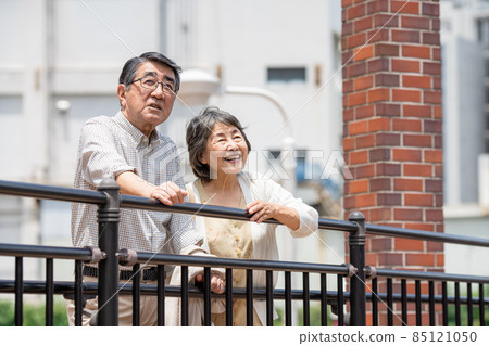 Senior couple walks good friends 85121050