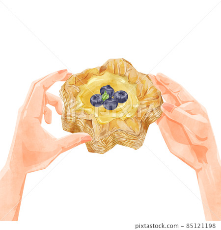 藍莓蛋奶丹麥糕點手繪水彩風格插圖 85121198