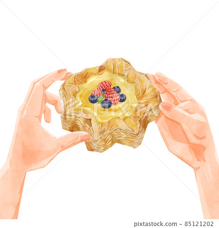 漿果奶油丹麥糕點手繪水彩風格插圖 85121202