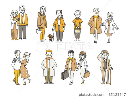 A set of an old man and an old couple who enjoy casual and fashionable fashion. 85123547