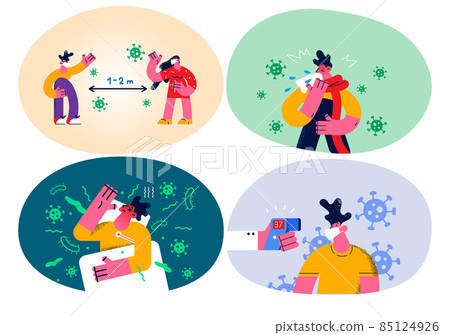 Set of people take measures about corona virus Set of people take measures about corona virus 85124926