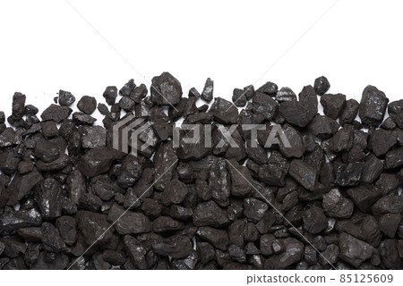 Coal border isolated on white background top view. Black stone coal frame. 85125609