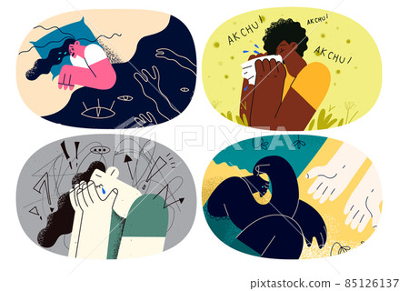 Set of stressed female feel broken struggle with anxiety 85126137