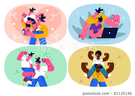 Set of caring father play relax with small child  85126140