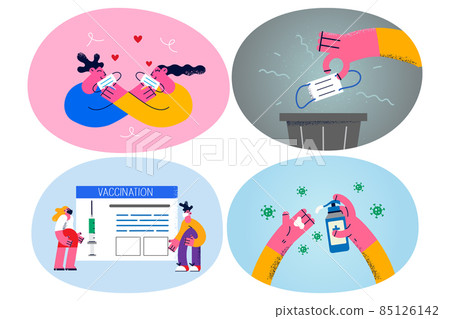 Set of people wear masks protect during coronavirus pandemic Set of people wear masks protect during coronavirus pandemic 85126142