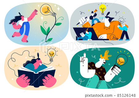 Set of business people brainstorm over company... - Stock Illustration ...