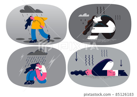 Set of depressed woman struggle with mental breakdown  85126183