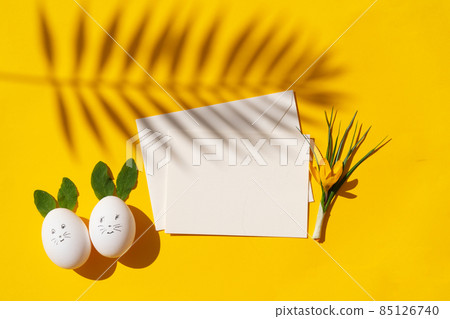 Easter scene with white eggs Easter scene with white eggs 85126740