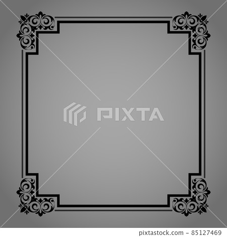 Decorative frame Elegant vector element for design in Eastern style, place for text. Floral black and gray border. Lace illustration for invitations and greeting cards 85127469