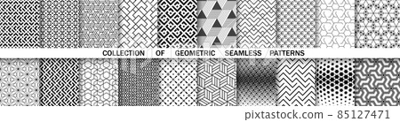 Geometric set of seamless black and white patterns. Simple vector graphics Geometric set of seamless black and white patterns. Simple vector graphics 85127471
