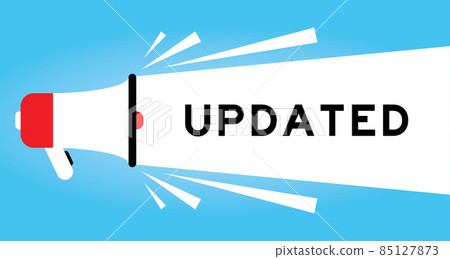 Color megphone icon with word updated in white banner on blue background 85127873