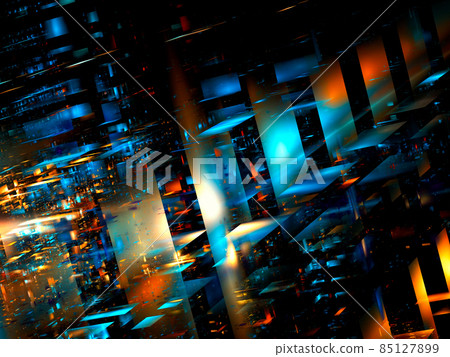 Abstract 3d illustration - glowing blue and orange blocks of different sizes Abstract 3d illustration - glowing blue and orange blocks of different sizes 85127899