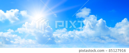 Blue sky, sun and clouds. Wide photo. Blue sky, sun and clouds. Wide photo. 85127916