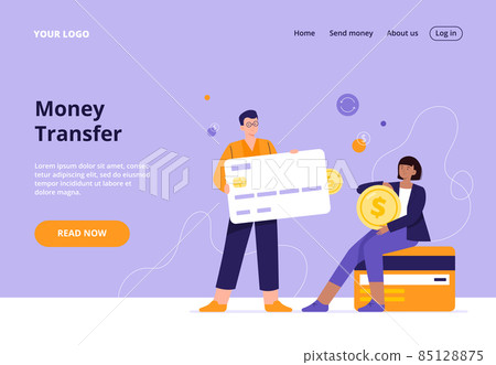 A man makes a money transfer to a card. Concept of secure mobile payment, money transfer service, donation. Flat vector illustration for a banner, landing page. A man makes a money transfer to a card. Concept of secure mobile payment, money transfer service, donation. Flat vector illustration for a banner, landing page. 85128875