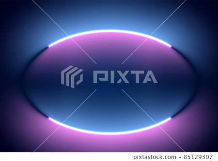 Neon illumination background. Abstract 80s or synthwave styled backdrop with blue and purple lamp on the wallpaper. 85129307