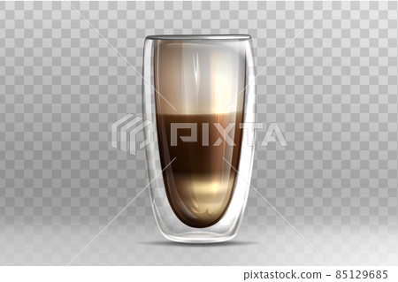 Realistic coffee cappuccino in glass cup with double walled Realistic coffee cappuccino in glass cup with double walled 85129685