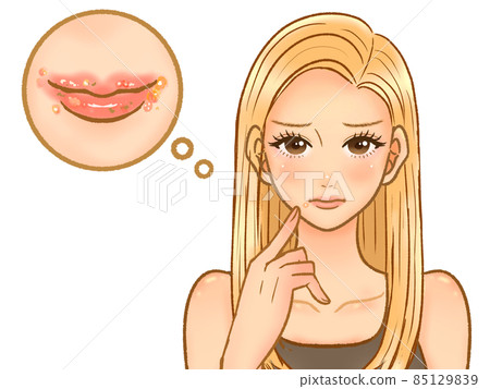 Blonde gal with cold herpes Blonde gal with cold herpes 85129839