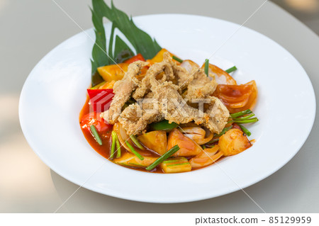 Thai food Chicken sweet and sour. Copt Space. Thai food Chicken sweet and sour. Copt Space. 85129959