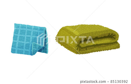 Bath towels set. Green and blue soft textile... - Stock Illustration ...