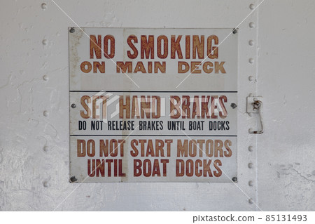 no smoking warning sign on a vintage ferry ship no smoking warning sign on a vintage ferry ship 85131493