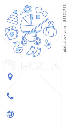 Baby store vertical business card outline design template. Thin line creative identity on white background. Kids clothing, toy, furniture, accessories. Contact, mobile phone, web vector illustration. Baby store vertical business card outline design template. Thin line creative identity on white background. Kids clothing, toy, furniture, accessories. Contact, mobile phone, web vector illustration. 85131758
