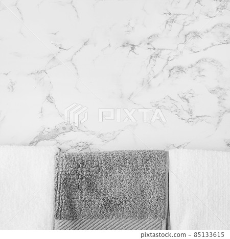 black white towels marble backdrop. High quality photo 85133615