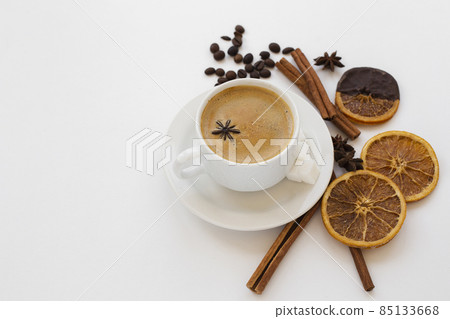 close up coffee cup tray with anise. High quality photo 85133668