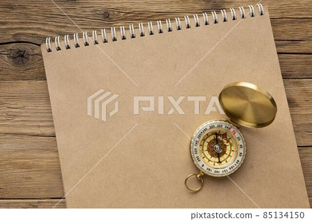 top view compass notebook. High quality photo 85134150