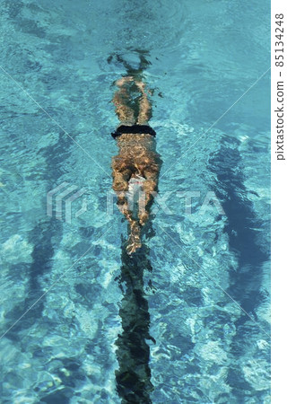high angle male swimmer swimming water pool. High quality photo high angle male swimmer swimming water pool. High quality photo 85134248