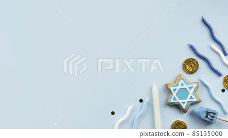 top view hanukkah concept. High quality photo top view hanukkah concept. High quality photo 85135000