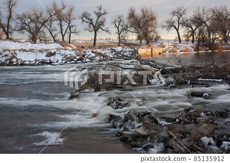 river diversion dam in winter scenery river diversion dam in winter scenery 85135912