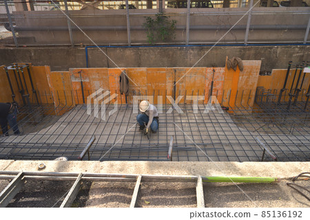 Construction site Rebar work scene 85136192