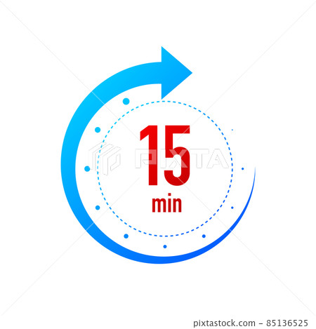 15 minute clocks arrows. Work time effect or delivery service time icons. White background. Vector illustration. 85136525