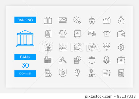 Set of blue color line icons of Banking isolated on white background. Vector illustration. Set of blue color line icons of Banking isolated on white background. Vector illustration. 85137338