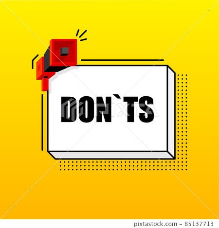 Donts banner template. Marketing flyer with megaphone. Isometric and pixel style. Template for retail promotion and announcement. Vector illustration. 85137713
