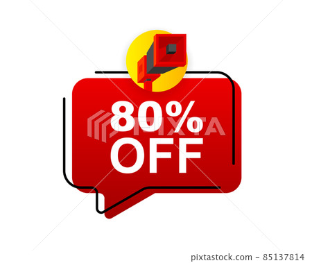 Discount Megaphone red vector banner. Sale special offer price sign. Save 80 percentages. Vector illustration. 85137814