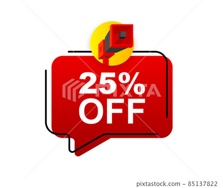 Discount Megaphone red vector banner. Sale special offer price sign. Save 25 percentages. Vector illustration. 85137822