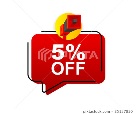 Discount Megaphone red vector banner. Sale special offer price sign. Save 5 percentages. Vector illustration. 85137830