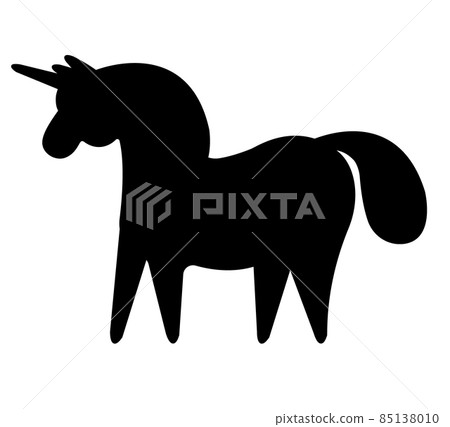 Vector flat cartoon hand drawn unicorn silhouette 85138010