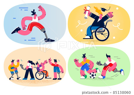 Set of people with disabilities living full lives Set of people with disabilities living full lives 85138060