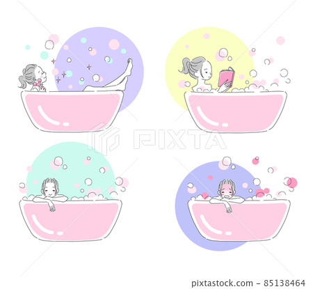Illustration material of a woman taking a bath Illustration material of a woman taking a bath 85138464