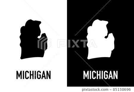 Michigan - U.S. state. Contour line in white and black color on two face background. Map of The United States of America. Vector illustration. Michigan - U.S. state. Contour line in white and black color on two face background. Map of The United States of America. Vector illustration. 85138696