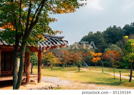 Korean traditional house and autumn forest at Juknokwon in Damyang, Korea Korean traditional house and autumn forest at Juknokwon in Damyang, Korea 85139184