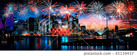 Abstract colored firework on dark sky. Celebration and anniversary concept 85139437