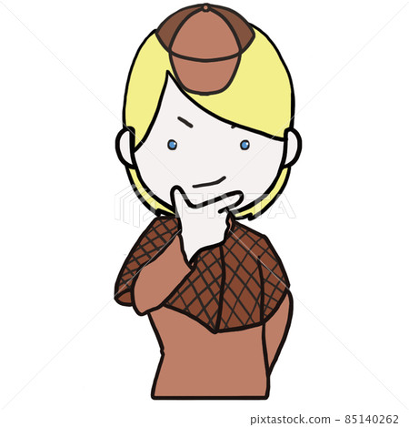 Middle-aged detective (female 3) who puts his hand on his chin and looks cool 85140262