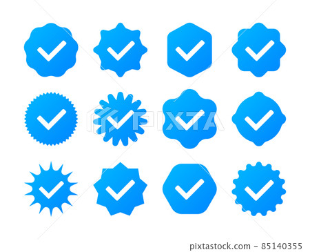 Set of blue check mark badge icons. Verification icons collection. Vector illustration. 85140355