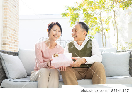 Senior couple with a gift box 85141367